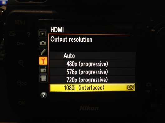 The D800's HDMI output menu after the 1.01A Firmware update